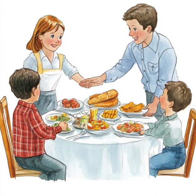 Photo a visual of a social skills activity such as practicing polite greetings or table manners