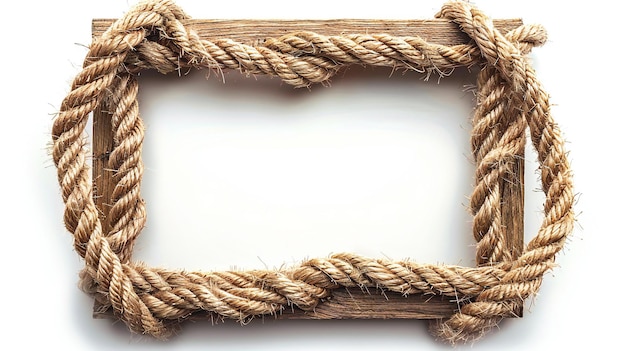 Visual Ultrarealistic rectangular frame made of rope isolated on white background