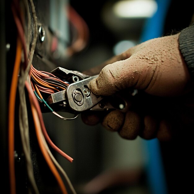 Photo a visual of wire strippers in use removing insulation from a wire