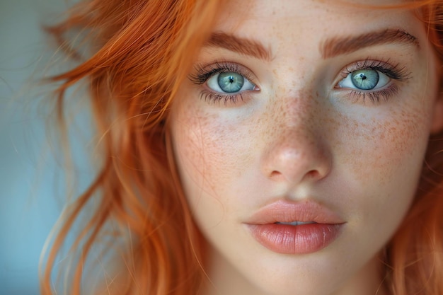 Visual Zoomedout shot of redhead with blue eyes and perfect fitness body