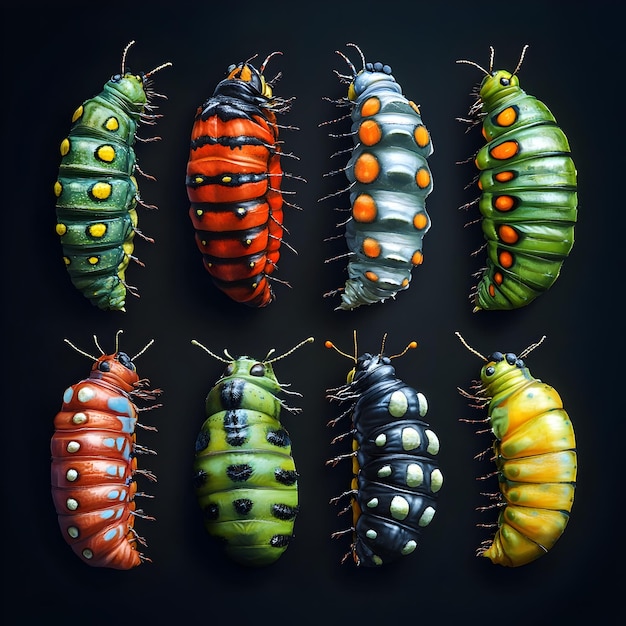 Photo visualization of insect metamorphosis process caterpillar to butterfly lifecycle stages