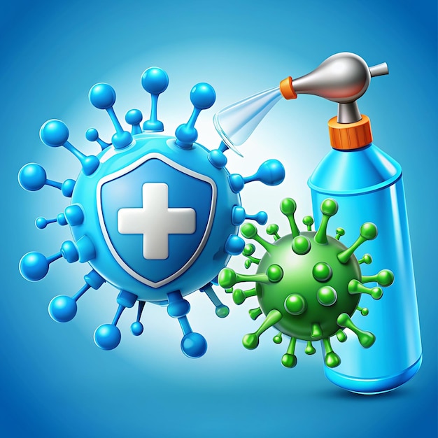 Photo visualize the battle against coronavirus with our icon illustration featuring disinfectant