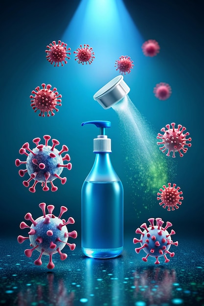 Photo visualize the battle against coronavirus with our icon illustration featuring disinfectant