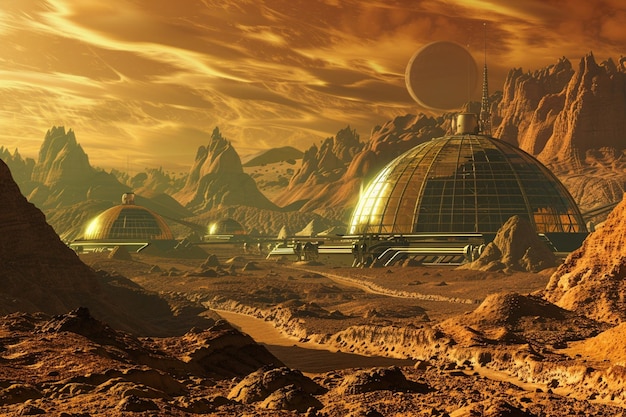 Visualize a city on Mars with domed habitats and u generative ai