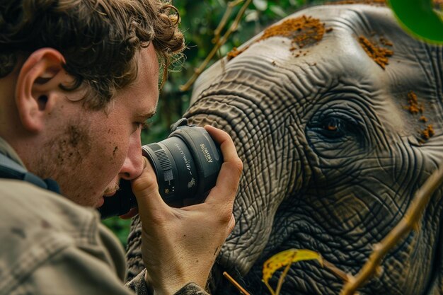 Photo visualize a wildlife conservationist working with generative ai