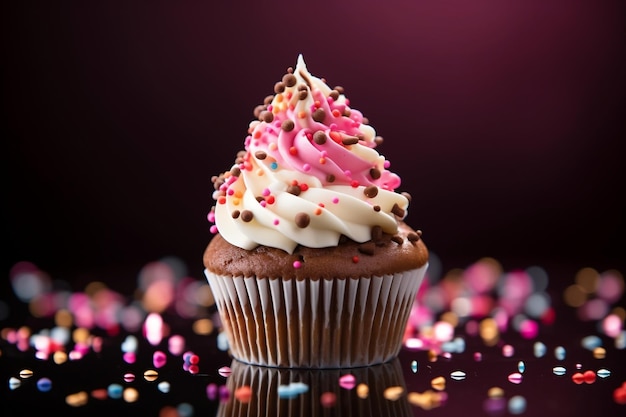 A visually appealing illustration of a cupcake with icing and sprinkles Generative Ai