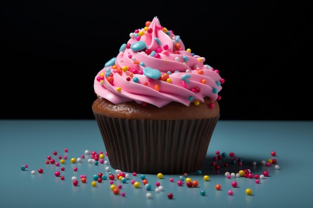 A visually appealing illustration of a cupcake with icing and sprinkles Generative Ai