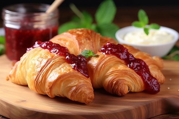 A visually appealing illustration featuring a croissant with jam Generative Ai