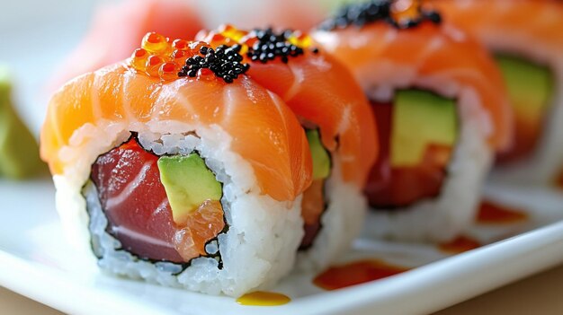 A visually appealing Japanese sushistyle roll with fresh juicy tuna creamy avocado