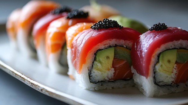 A visually appealing Japanese sushistyle roll with fresh juicy tuna creamy avocado