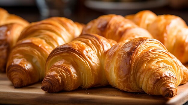 A visually enticing arrangement of croissants showcasing their flaky layers golden color