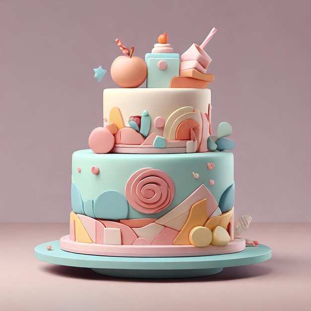 A visually pleasing 3D cake model styled in a cartoonlike manner