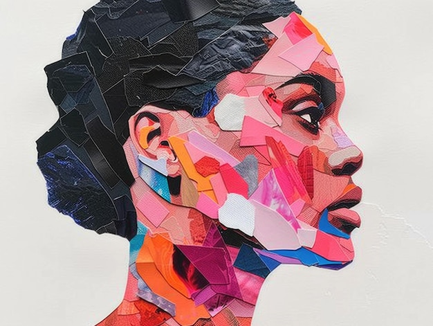 Visually striking collage featuring a diverse range of colorful abstract cut out portrait elements T