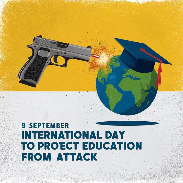 A visually striking digital poster of protect educaton from attack