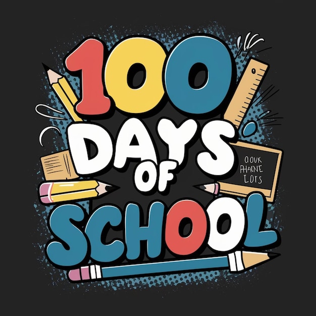 Photo a visually striking and humorous pop art design featuring the phrase 100 days of school