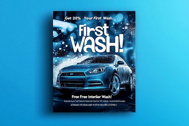 A visually striking social media flyer designed for a car wash service promotion Ai photo