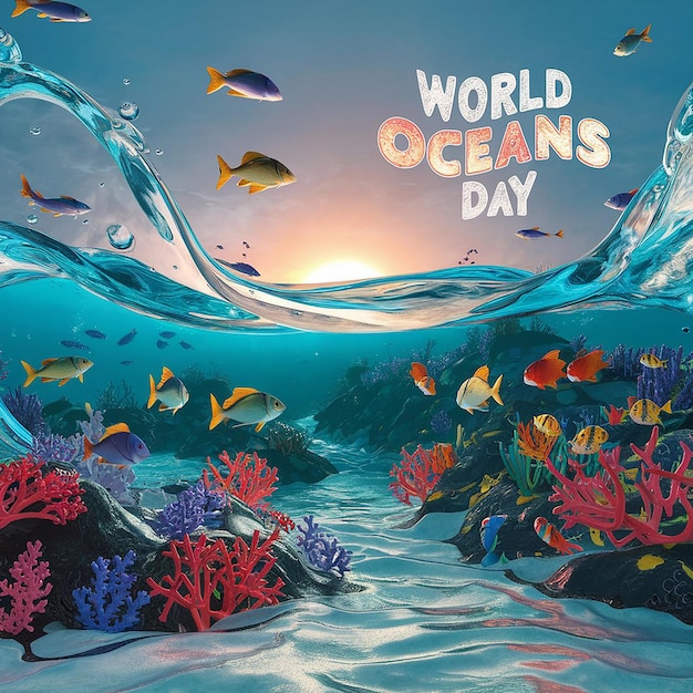 A visually stunning and educational 3d render of world oceans day poster cover