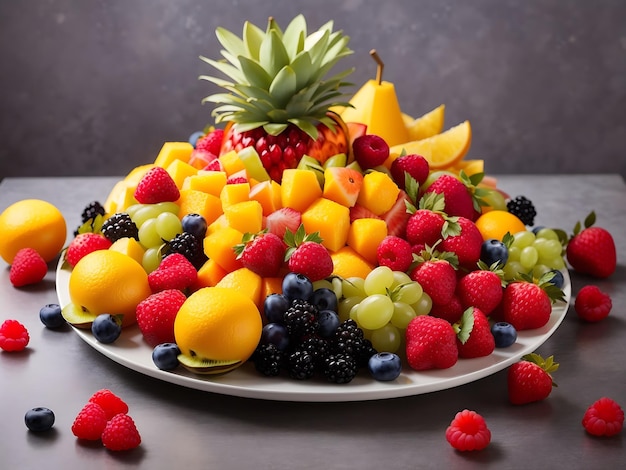 visually stunning fruit platter with a variety of colorful and ripe fruits