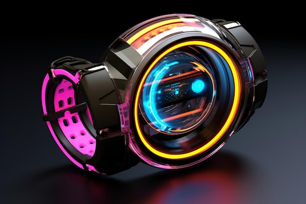 A visually stunning illustration of a futuristic watch with vibrant neon colors and a technological design Generative Ai