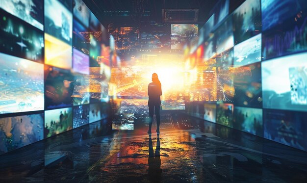 visually stunning series person standing in front of screens