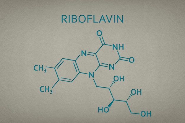 Vitamin b riboflavin molecule on paper texture background skeletal formula of vitamin b riboflavin r