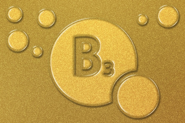 Vitamin B3 health Symbol vitamin Concept Niacin helps the digestive system skin and nerves gold background