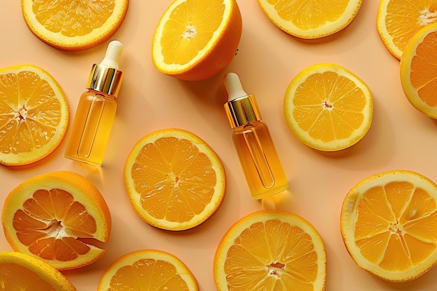 Vitamin C Serum Extract with Sliced Orange Top View