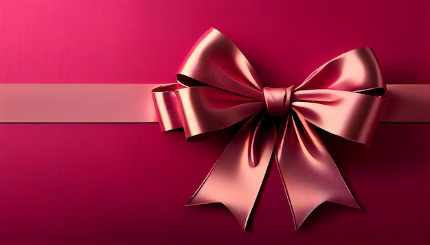 Viva magenta gift ribbon and bow isolated horizontal on light pink background Generative ai