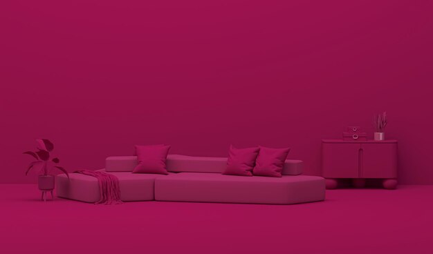 Photo viva magenta is a trend colour year 2023 in the living room interior of the room in dark pink color