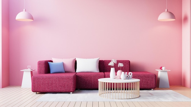 viva magenta pink red living room interior for valentine - 3D 

rendering