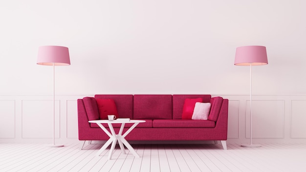 Viva Magenta room interior color of the year 2023 - 3D rendering