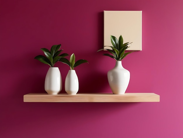 Viva Magenta Wall Panelling with Wooden Shelf in Modern Kitchen Decor