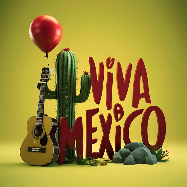 Viva mexico dia de la independencia festival event national Mexican holiday guitar cactus balloons