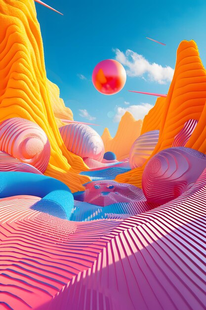 Photo a vivid 3d landscape filled with geometric shapes ai generated illustration