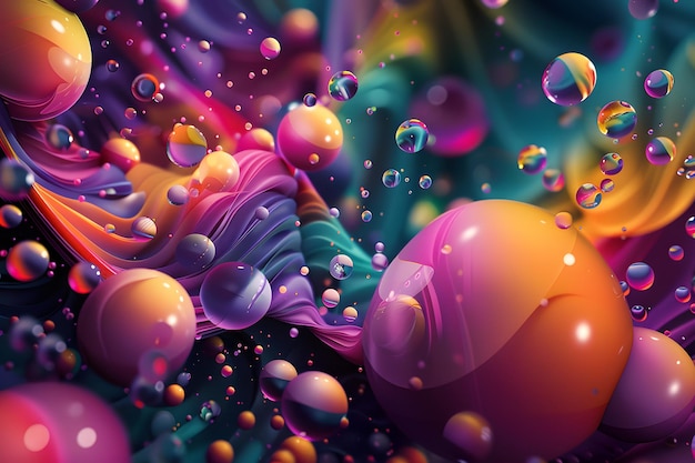 Photo vivid abstract backdrop with diverse bubbles in vibrant colors