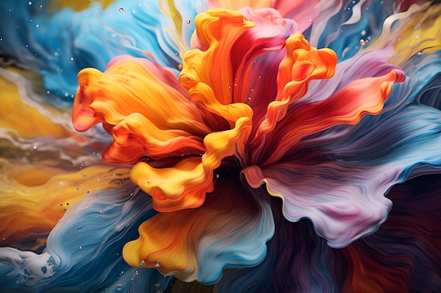 Vivid abstract floral background colorful liquid inks in form of flower Generative AI