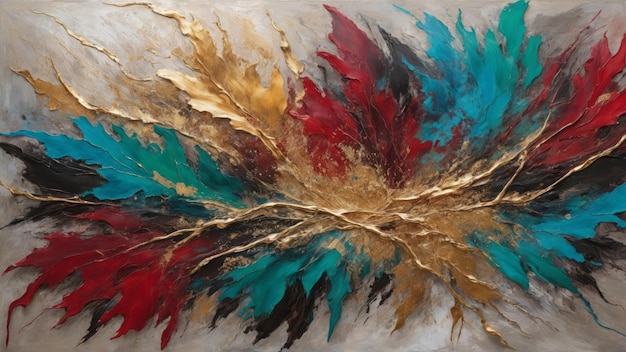 A vivid abstract painting representing an explosion of colors the dynamic brush strokes create a