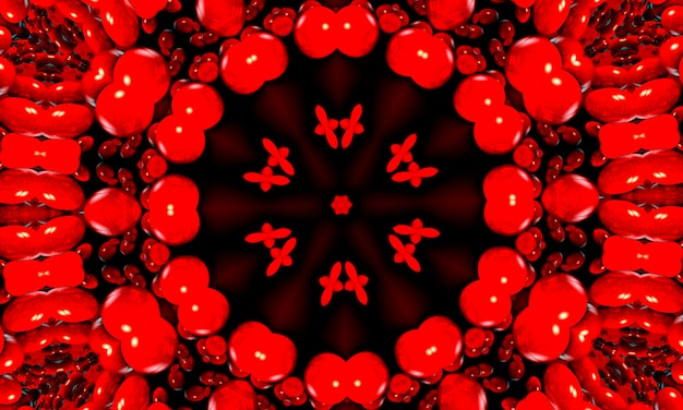 Vivid blood red fractal kaleidoscope, digital artwork for creative graphic design