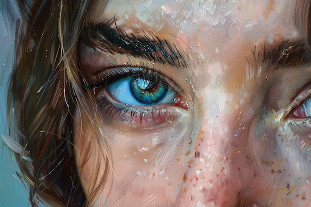 Vivid blue eye in oil painting portrait