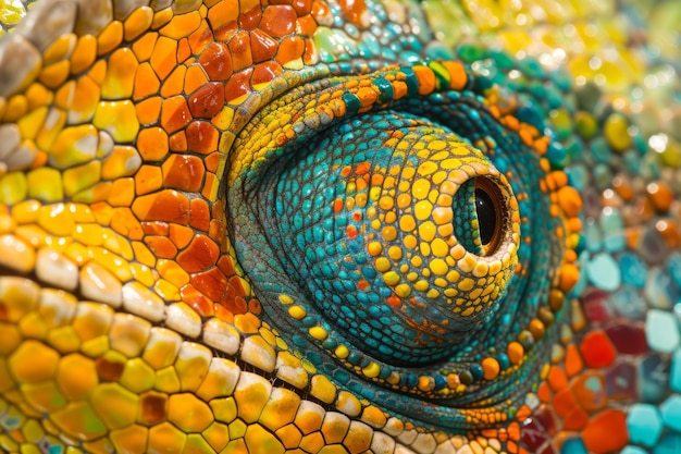 Vivid closeup of chameleon eye and scales