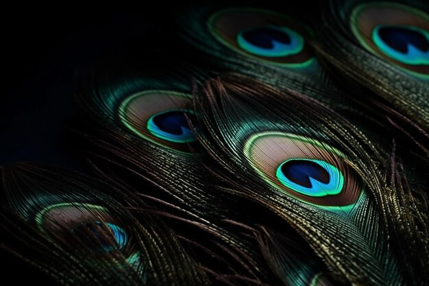 Vivid CloseUp Peacock Feathers on a Black Background