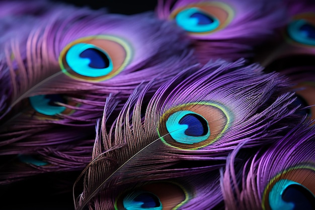 Vivid CloseUp Peacock Feathers on a Black Background