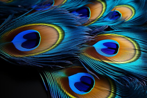 Vivid CloseUp Peacock Feathers on a Black Background