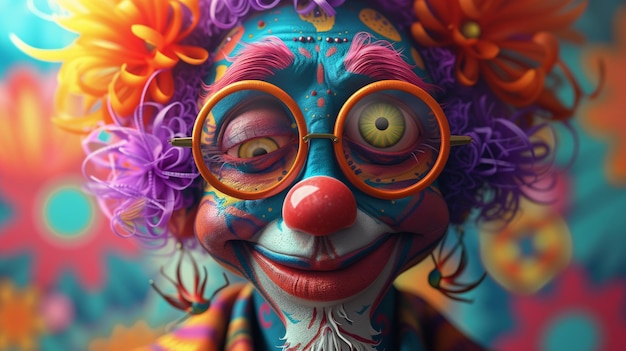 Vivid clown portrait with a whimsical expression