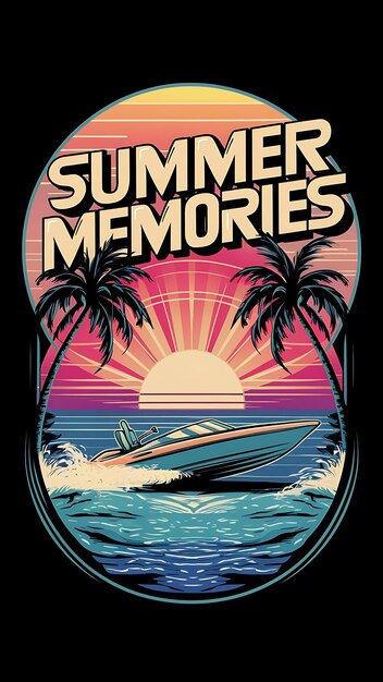 Photo a vivid and colorful tropical illustration featuring a bold retrostyle summer memories