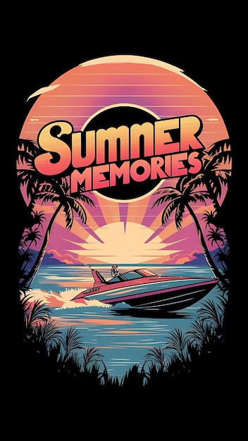 Photo a vivid and colorful tropical illustration featuring a bold retrostyle summer memories