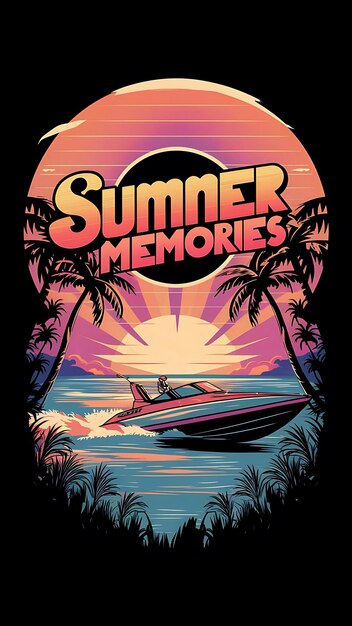 Photo a vivid and colorful tropical illustration featuring a bold retrostyle summer memories