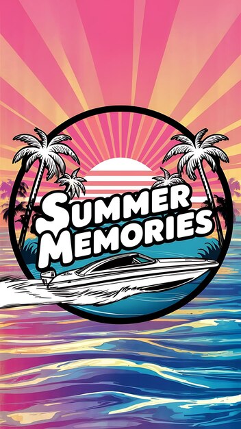 Photo a vivid and colorful tropical illustration featuring a bold retrostyle summer memories