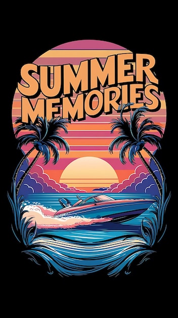 Photo a vivid and colorful tropical illustration featuring a bold retrostyle summer memories