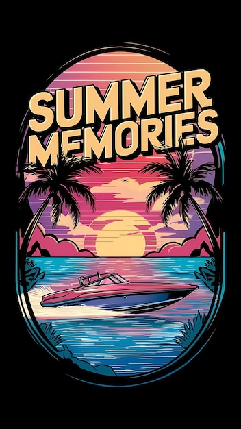 Photo a vivid and colorful tropical illustration featuring a bold retrostyle summer memories